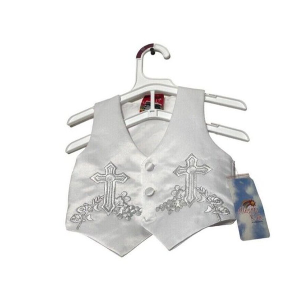 BNWT Baby Boy Christening/Baptism White Embroidered Vest Size 9-12 Months